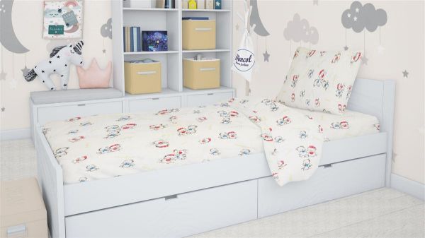 DIMcol ΠΑΠΛΩΜΑΤΟΘΗΚΗ ΕΜΠΡΙΜΕ kids Two Lovely Bears 67 160Χ240 Ecru Cotton 100%
