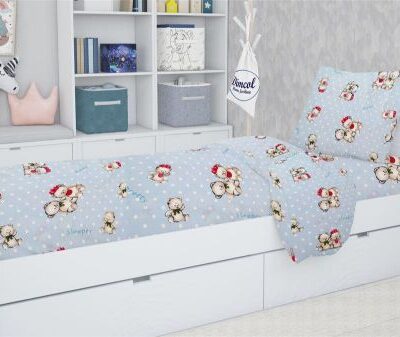 DIMcol ΠΑΠΛΩΜΑΤΟΘΗΚΗ ΕΜΠΡΙΜΕ kids Two Lovely Bears 64 160Χ240 Blue Cotton 100%