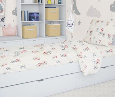 DIMcol ΠΑΠΛΩΜΑ ΕΜΠΡΙΜΕ kids Two Lovely Bears 67 160Χ240 Ecru Cotton 100%