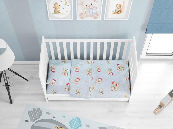 DIMcol ΠΑΠΛΩΜΑ ΕΜΠΡΙΜΕ bebe Two Lovely Bears 64 120Χ160 Blue Cotton 100%