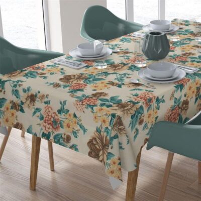 DIMcol ΤΡΑΠΕΖΟΜΑΝΤΗΛΟ ΑΛΕΚΙΑΣΤΟ 140X180 Vintage Flower 480 Ecru-Aqua Cott/Pol 70/30