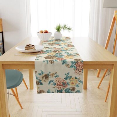 DIMcol ΤΡΑΒΕΡΣΑ ΑΛΕΚΙΑΣΤΗ 40X180 Vintage Flower 480 Ecru-Aqua Cott/Pol 70/30