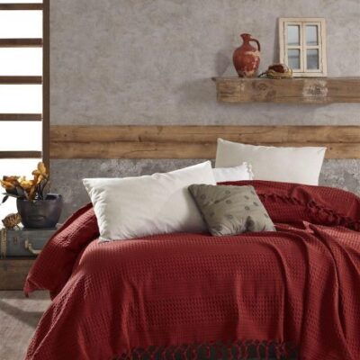 DIMcol ΚΟΥΒΕΡΤΑ ΠΙΚΕ Dobby 220Χ240 Red Cotton 100%