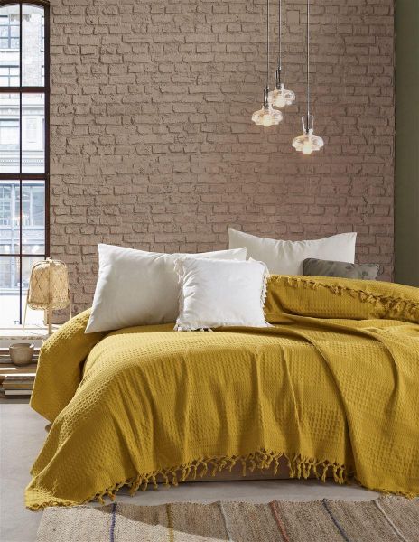 DIMcol ΚΟΥΒΕΡΤΑ ΠΙΚΕ Dobby 220Χ240 Mustard Cotton 100%