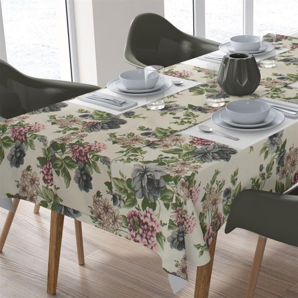 DIMcol ΑΛΕΚΙΑΣΤΟ ΣΕΤ 2 τεμ (ΤΡΑΠ/ΛΟ 140Χ220/ΤΡΑΒΕΡΣΑ 40Χ220) Vintage Flower 481 Ecru-Green Cott/Pol 70/30