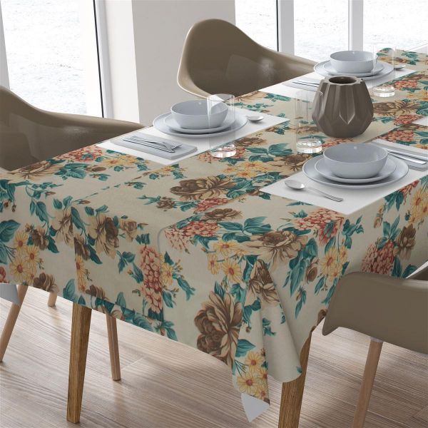 DIMcol ΑΛΕΚΙΑΣΤΟ ΣΕΤ 2 τεμ (ΤΡΑΠ/ΛΟ 140Χ220/ΤΡΑΒΕΡΣΑ 40Χ220) Vintage Flower 480 Ecru-Aqua Cott/Pol 70/30