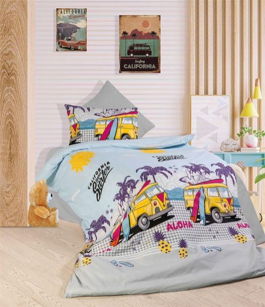 DIMcol ΣΕΝΤΟΝΙΑ ΕΜΠΡΙΜΕ ΣΕΤ 3 τεμ Aloha 393 160Χ240 Grey-Sky Blue Cott/Pol 70/30
