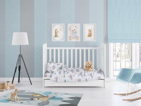 DIMcol ΠΑΠΛΩΜΑ ΕΜΠΡΙΜΕ bebe Bicycle 415 120Χ160 White-Blue Cotton 100%
