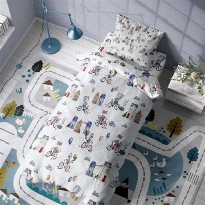 DIMcol ΠΑΠΛΩΜΑΤΟΘΗΚΗ ΕΜΠΡΙΜΕ kids Bicycle 415 160X240 White-Blue Cotton 100%