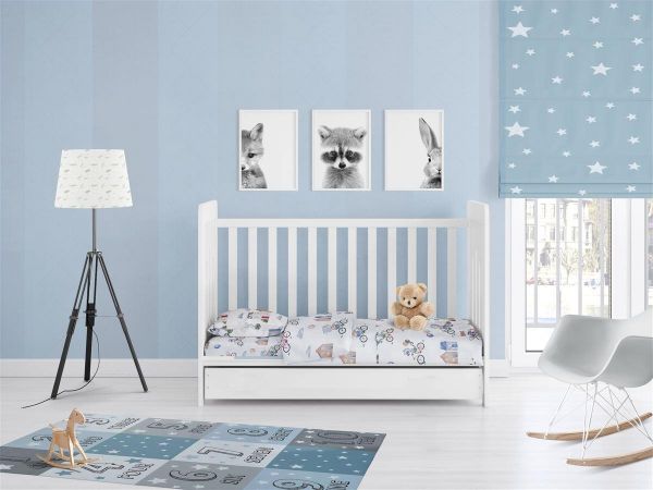DIMcol ΣΕΝΤΟΝΙΑ ΕΜΠΡΙΜΕ ΣΕΤ 3 τεμ bebe Bicycle 415 120Χ160 White-Blue Cotton 100% - Image 2