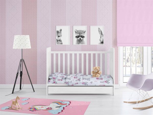 DIMcol ΣΕΝΤΟΝΙΑ ΕΜΠΡΙΜΕ ΣΕΤ 3 τεμ bebe Bicycle 416 120Χ160 White-Bordeaux Cotton 100% - Image 2