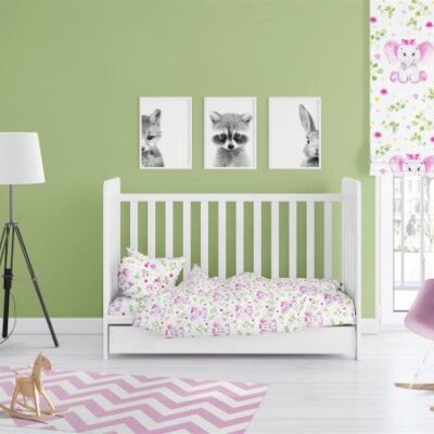 DIMcol ΠΑΠΛΩΜΑ ΕΜΠΡΙΜΕ bebe Elephant 173 120Χ160 White-Pink Cotton 100%