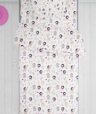 DIMcol ΠΑΠΛΩΜΑ ΕΜΠΡΙΜΕ kids Lily & Deer 179 160Χ240 White-Pink Cotton 100%
