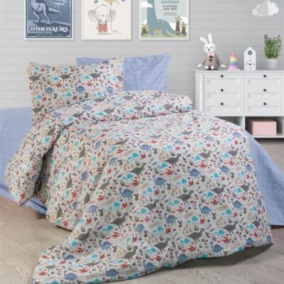 DIMcol ΠΑΠΛΩΜΑΤΟΘΗΚΗ ΕΜΠΡΙΜΕ kids Dino 309 160Χ240 White-Blue Cott/Pol 70/30