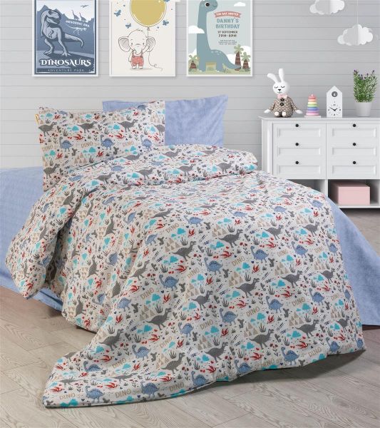 DIMcol ΠΑΠΛΩΜΑΤΟΘΗΚΗ ΕΜΠΡΙΜΕ kids Dino 309 160Χ240 White-Blue Cott/Pol 70/30