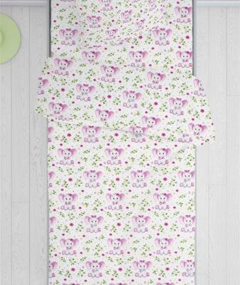 DIMcol ΠΑΠΛΩΜΑΤΟΘΗΚΗ ΕΜΠΡΙΜΕ kids Elephant 173 160Χ240 White-Pink Cotton 100%