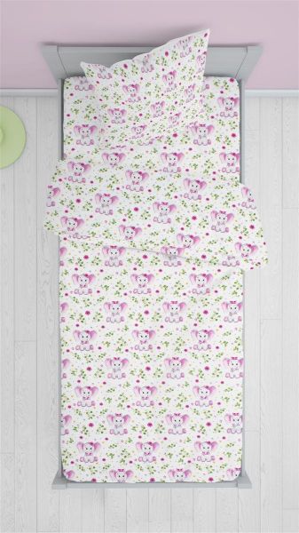 DIMcol ΠΑΠΛΩΜΑΤΟΘΗΚΗ ΕΜΠΡΙΜΕ kids Elephant 173 160Χ240 White-Pink Cotton 100%