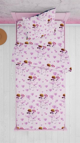 DIMcol ΠΑΠΛΩΜΑΤΟΘΗΚΗ ΕΜΠΡΙΜΕ kids Flamingo 169 160Χ240 Lila Cotton 100%