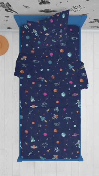 DIMcol ΠΑΠΛΩΜΑΤΟΘΗΚΗ ΕΜΠΡΙΜΕ kids Space 189 160Χ240 Blue Cotton 100%