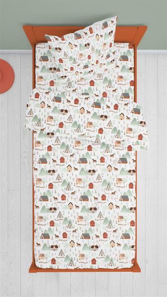 DIMcol ΣΕΝΤΟΝΙΑ ΕΜΠΡΙΜΕ ΣΕΤ 2 τεμ kids Country 181 160Χ240 White-Green Cotton 100%