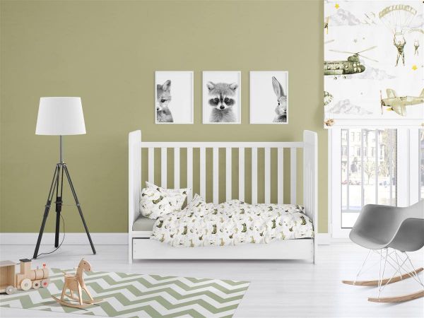 DIMcol ΣΕΝΤΟΝΙΑ ΕΜΠΡΙΜΕ ΣΕΤ 3 τεμ bebe Airforce 196 120Χ160 White-Khaki Cotton 100%