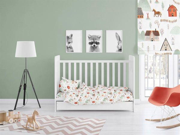 DIMcol ΣΕΝΤΟΝΙΑ ΕΜΠΡΙΜΕ ΣΕΤ 3 τεμ bebe Country 181 120Χ160 White-Green Cotton 100%