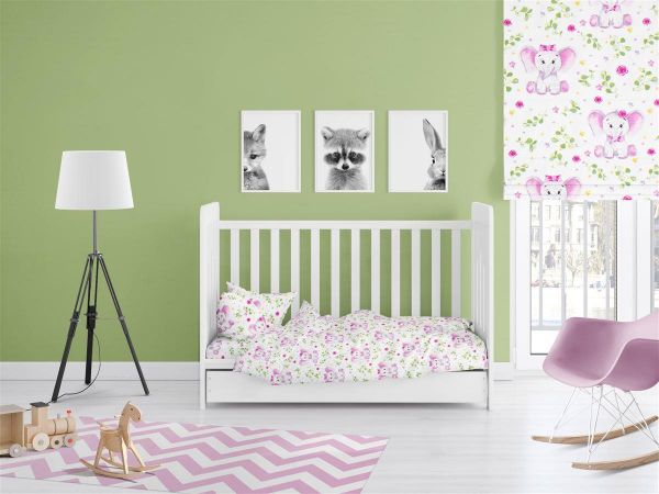 DIMcol ΣΕΝΤΟΝΙΑ ΕΜΠΡΙΜΕ ΣΕΤ 3 τεμ bebe Elephant 173 120Χ160 White-Pink Cotton 100%