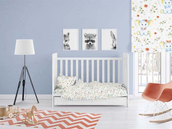 DIMcol ΣΕΝΤΟΝΙΑ ΕΜΠΡΙΜΕ ΣΕΤ 3 τεμ bebe Elephant 175 120Χ160 White-Blue Cotton 100%