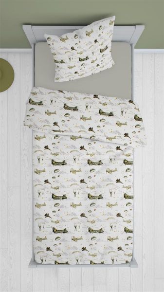 DIMcol ΣΕΝΤΟΝΙΑ ΕΜΠΡΙΜΕ ΣΕΤ 3 τεμ kids Airforce 196 160Χ240 White-Khaki Cotton 100%
