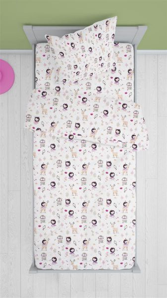 DIMcol ΣΕΝΤΟΝΙΑ ΕΜΠΡΙΜΕ ΣΕΤ 3 τεμ kids Lily & Deer 179 160Χ240 White-Pink Cotton 100%