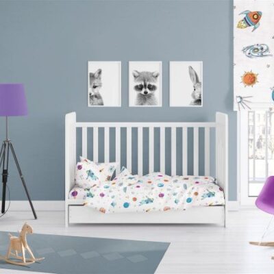 DIMcol ΣΕΝΤΟΝΙΑ ΕΜΠΡΙΜΕ ΣΕΤ 3 τεμ bebe Space 188 120Χ160 White Cotton 100%