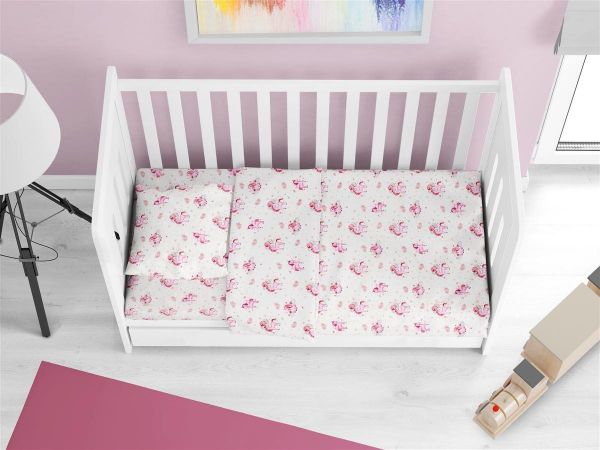 DIMcol ΠΑΠΛΩΜΑ ΕΜΠΡΙΜΕ bebe Unicorn 208 120X160 White-Pink Cotton 100%