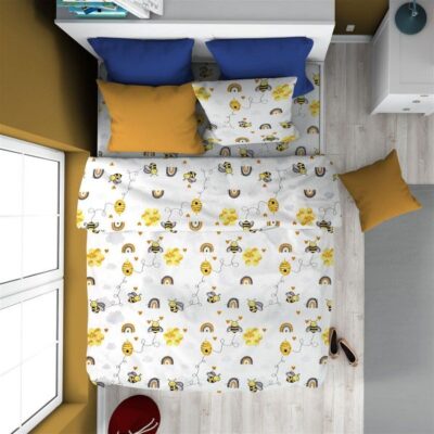 DIMcol ΠΑΠΛΩΜΑΤΟΘΗΚΗ ΕΜΠΡΙΜΕ kids Honey Bee 545 160X240 White-Yellow 100% Cotton