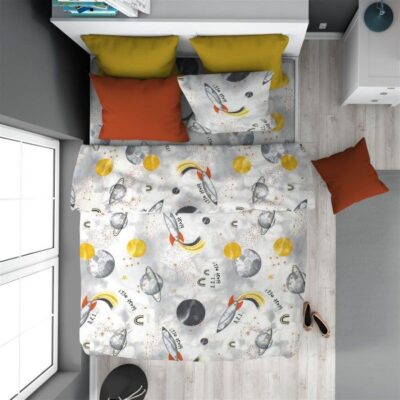 DIMcol ΠΑΠΛΩΜΑΤΟΘΗΚΗ ΕΜΠΡΙΜΕ kids Spaceship 187 160X240 Grey Cotton 100%