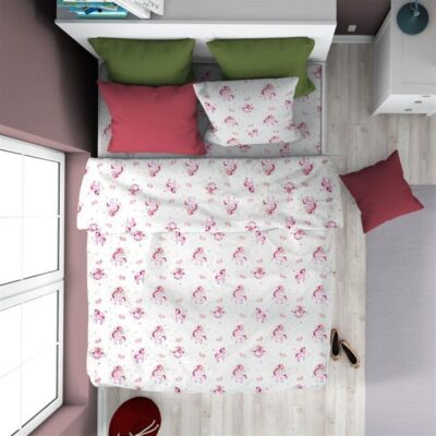 DIMcol ΠΑΠΛΩΜΑΤΟΘΗΚΗ ΕΜΠΡΙΜΕ kids Unicorn 208 160X240 White-Pink Cotton 100%