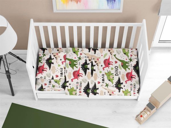 DIMcol ΣΕΝΤΟΝΙΑ ΕΜΠΡΙΜΕ ΣΕΤ 3 τεμ bebe Dinosaur 518 120X160 Multi-Colour 100% Cotton - Image 2