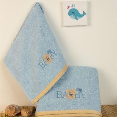 DIMcol ΠΕΤΣΕΤΑ Με Κέντημα Σετ 2 τεμ bebe Baby Bear 161 30X50,70X140 Σιελ 100% Cotton
