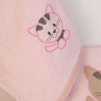 DIMcol ΠΕΤΣΕΤΑ Με Κέντημα Σετ 2 τεμ bebe Kitty 136 30X50,70X140 Ροζ 100% Cotton - Image 2