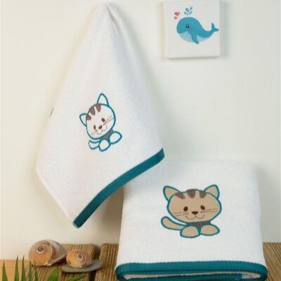 DIMcol ΠΕΤΣΕΤΑ Με Κέντημα Σετ 2 τεμ bebe Kitty 137 30X50,70X140 Λευκό 100% Cotton
