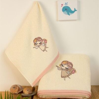 DIMcol ΠΕΤΣΕΤΑ Με Κέντημα Σετ 2 τεμ bebe Little Angel 143 30X50,70X140 Εκρού 100% Cotton
