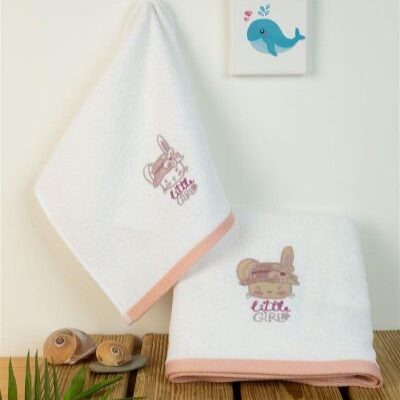 DIMcol ΠΕΤΣΕΤΑ Με Κέντημα Σετ 2 τεμ bebe Rabbit Girl 147 30X50,70X140 Λευκό 100% Cotton