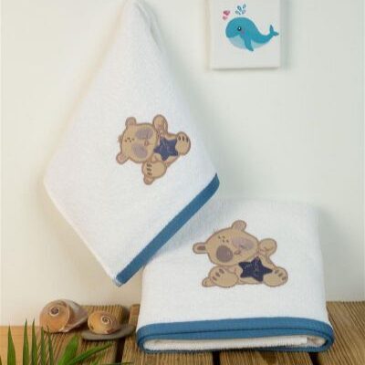 DIMcol ΠΕΤΣΕΤΑ Με Κέντημα Σετ 2 τεμ bebe Star Bear 152 30X50,70X140 Λευκό 100% Cotton