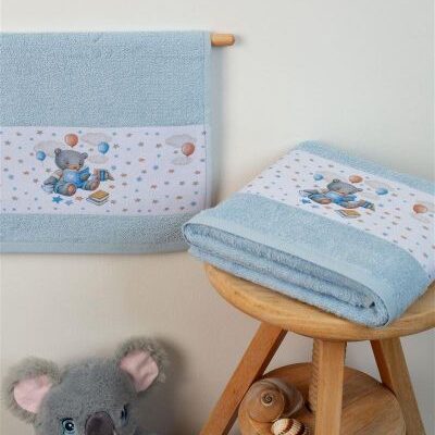 DIMcol ΠΕΤΣΕΤΑ Με Ψηφιακή Εκτύπωση Σετ 2 τεμ bebe Studying Bear 36 30X50,70X140 Σιελ 100% Cotton