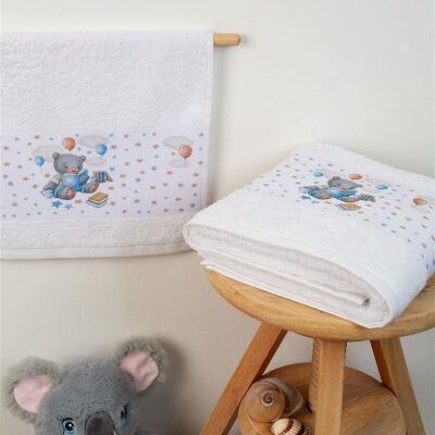 DIMcol ΠΕΤΣΕΤΑ Με Ψηφιακή Εκτύπωση Σετ 2 τεμ bebe Studying Bear 38 30X50,70X140 Λευκό 100% Cotton