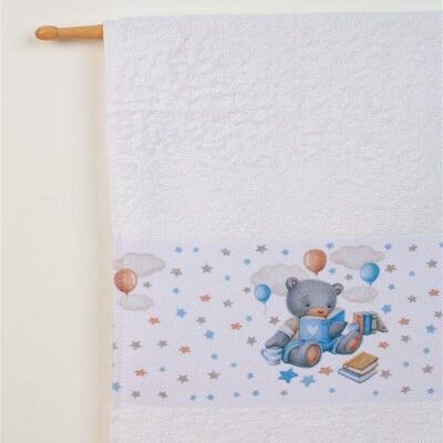 DIMcol ΠΕΤΣΕΤΑ Με Ψηφιακή Εκτύπωση Σετ 2 τεμ bebe Studying Bear 38 30X50,70X140 Λευκό 100% Cotton - Image 2