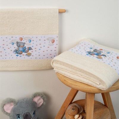 DIMcol ΠΕΤΣΕΤΑ Με Ψηφιακή Εκτύπωση Σετ 2 τεμ bebe Studying Bear 39 30X50,70X140 Εκρού 100% Cotton
