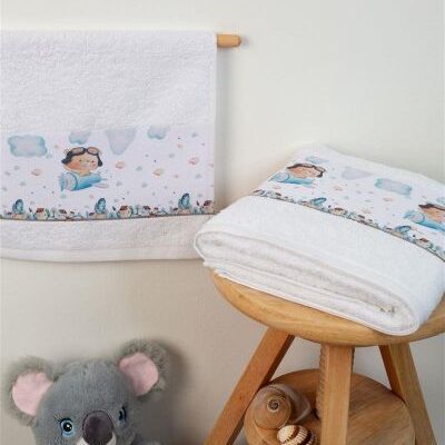 DIMcol ΠΕΤΣΕΤΑ Με Ψηφιακή Εκτύπωση Σετ 2 τεμ bebe Pilot 119 30X50,70X140 Λευκό 100% Cotton