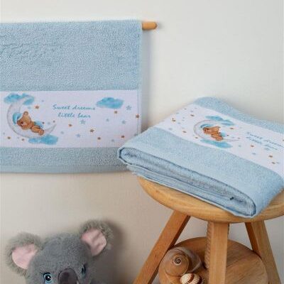 DIMcol ΠΕΤΣΕΤΑ Με Ψηφιακή Εκτύπωση Σετ 2 τεμ bebe Sweet Dreams 551 30X50,70X140 Σιελ 100% Cotton