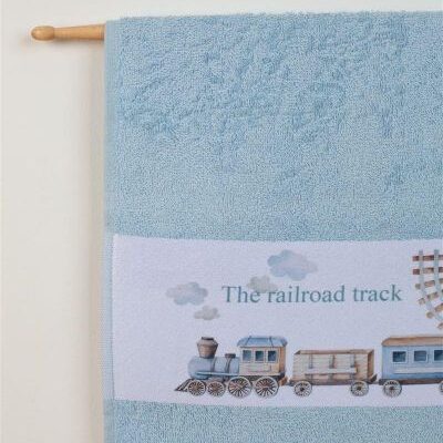 DIMcol ΠΕΤΣΕΤΑ Με Ψηφιακή Εκτύπωση Σετ 2 τεμ bebe Railroad 93 30X50,70X140 Σιελ 100% Cotton - Image 2