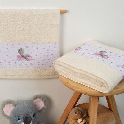 DIMcol ΠΕΤΣΕΤΑ Με Ψηφιακή Εκτύπωση Σετ 2 τεμ bebe Ballerina 106 30X50,70X140 Εκρού 100% Cotton
